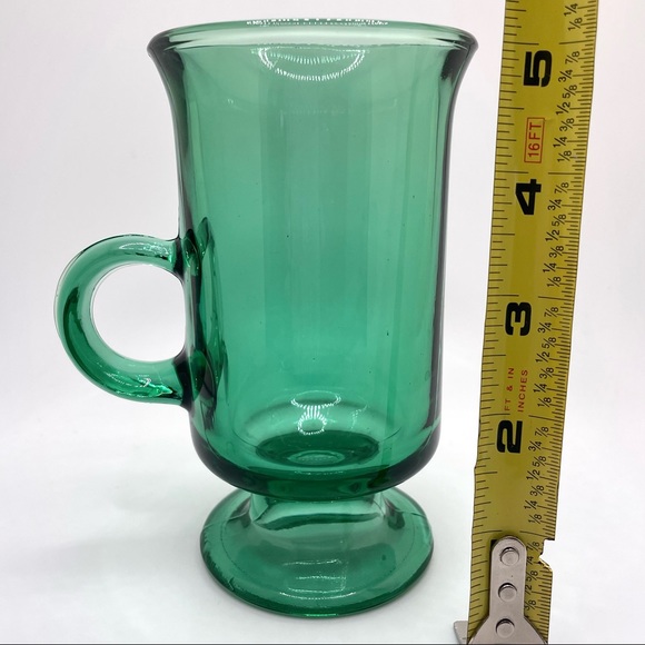Emerald Green Anchor Hocking Footed / Pedestal Glass Mugs - Vintage Cup - Picture 6 of 7